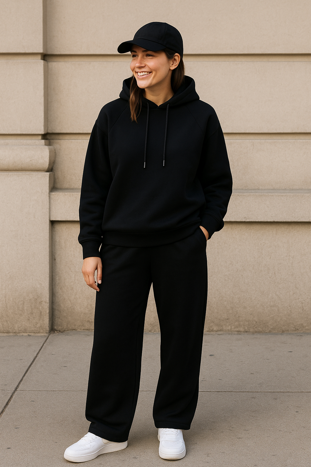 Black Straight-Leg Drawstring Joggers – Cotton interlock