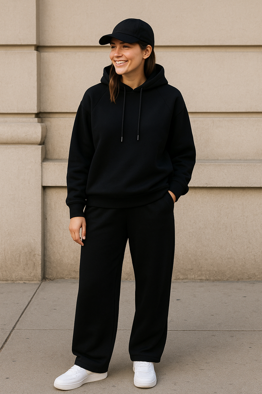 Black Straight-Leg Drawstring Joggers – Cotton interlock