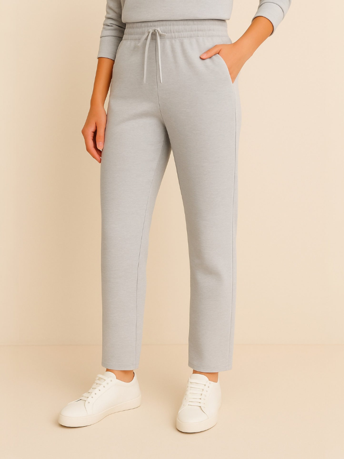 Light Grey Straight-Leg Drawstring Joggers –Cotton interlock