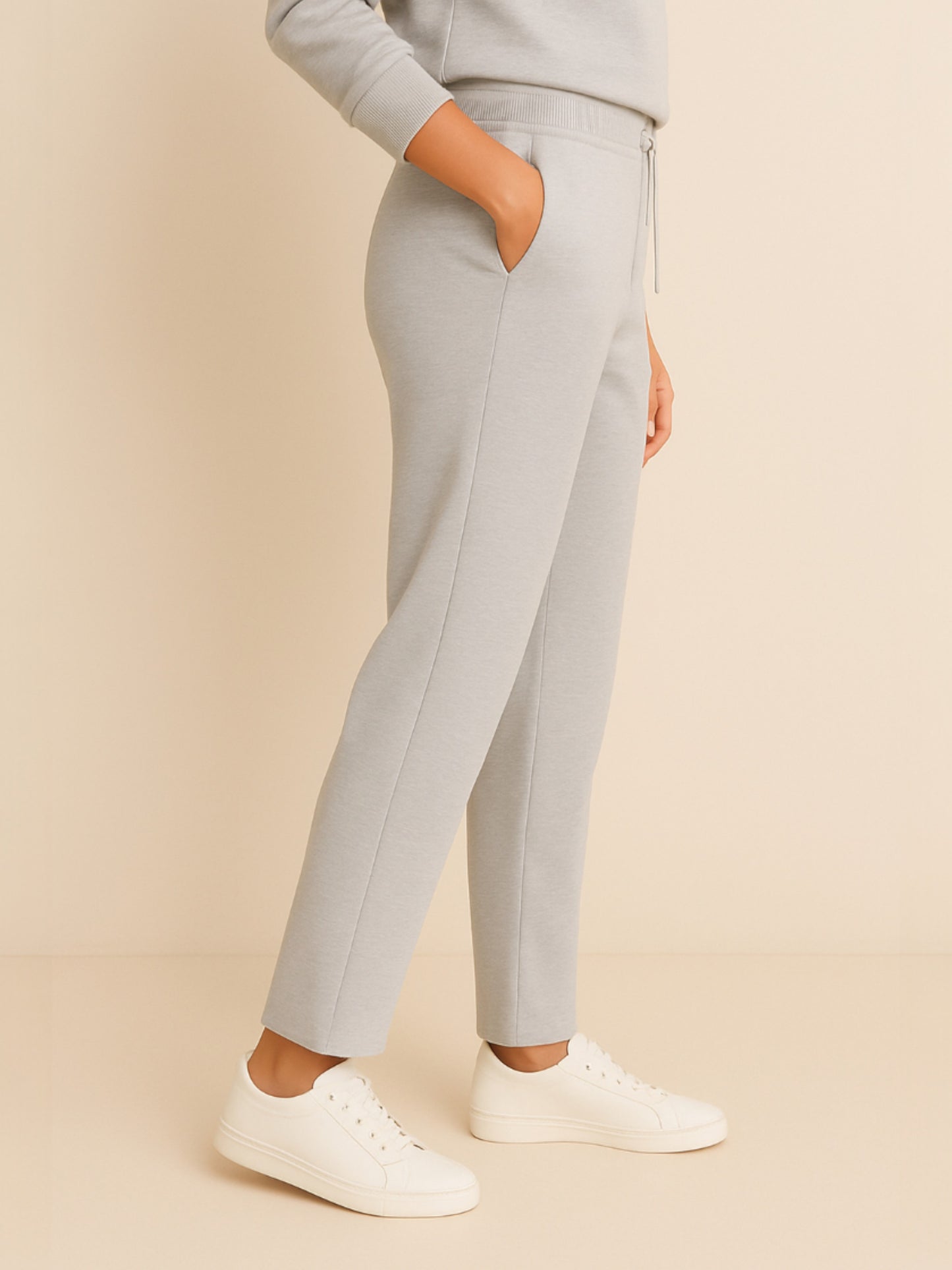 Light Grey Straight-Leg Drawstring Joggers –Cotton interlock
