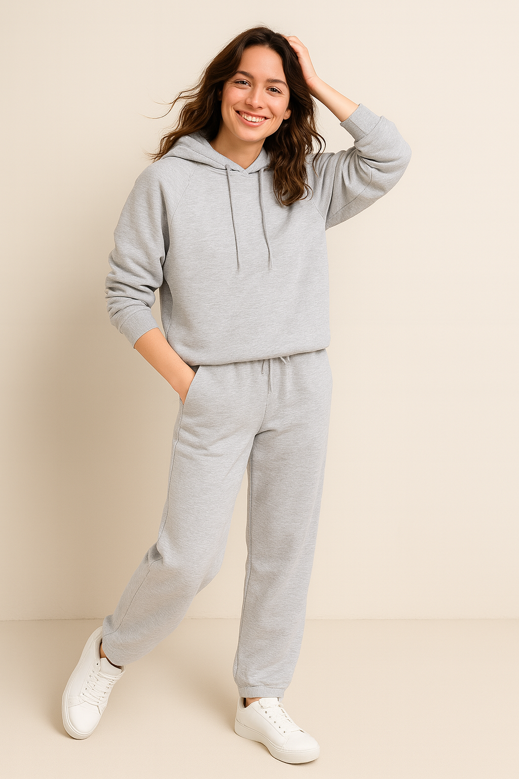 Light Grey Straight-Leg Drawstring Joggers –Cotton interlock