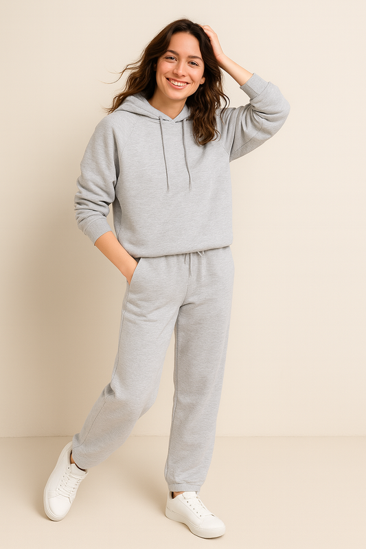 Light Grey Straight-Leg Drawstring Joggers –Cotton interlock