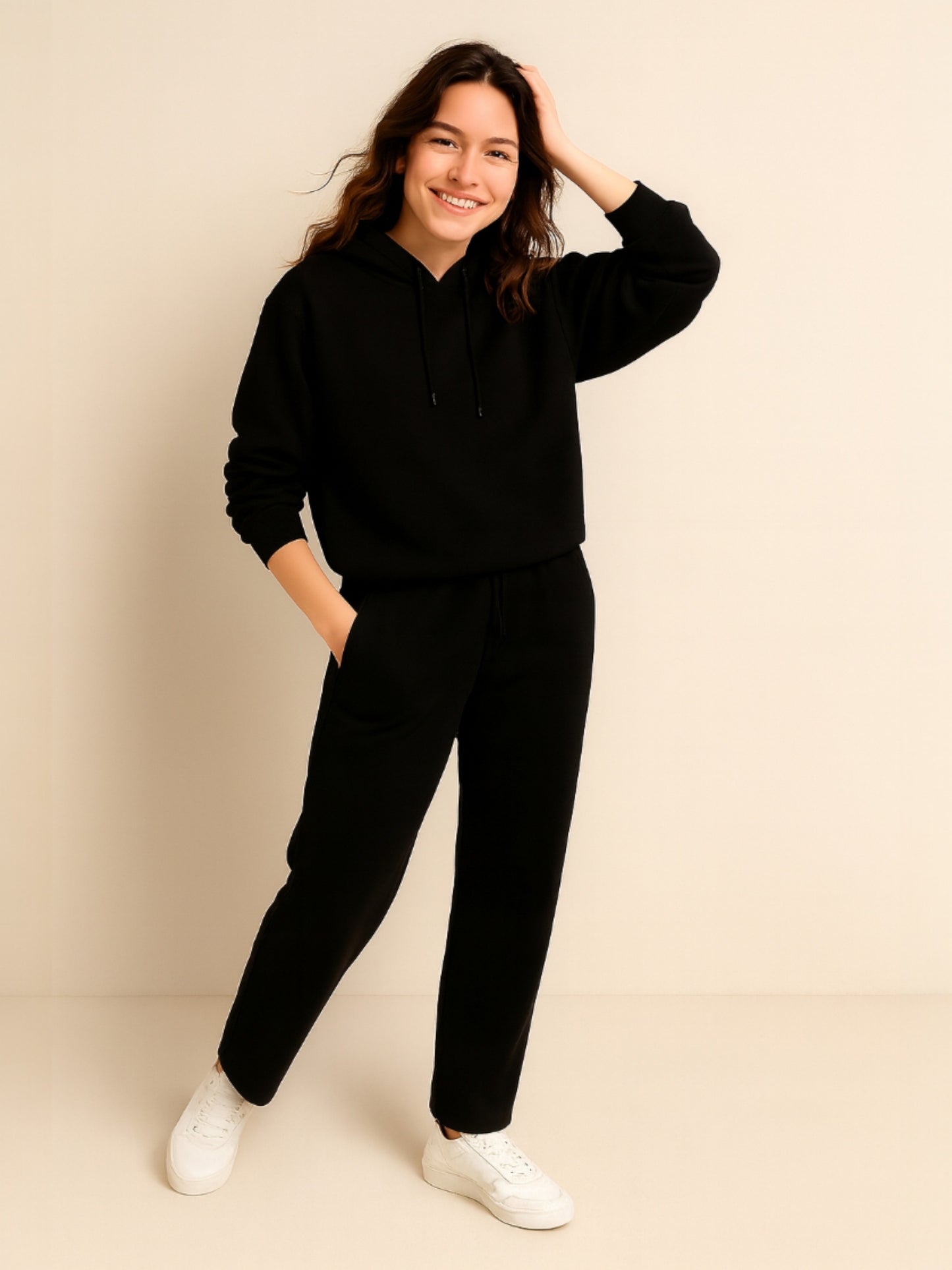 Black Straight-Leg Drawstring Joggers – Cotton interlock