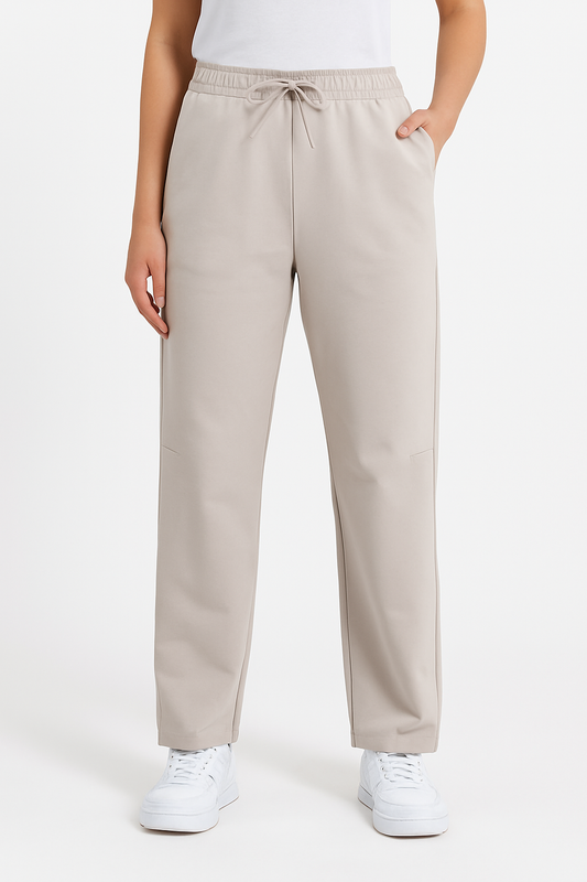 Ladies Beige Wide-Leg Joggers – Cotton interlock