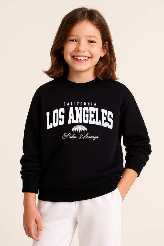 Girls’ “Los Angeles” Graphic Pullover – 100% Cotton Fleece