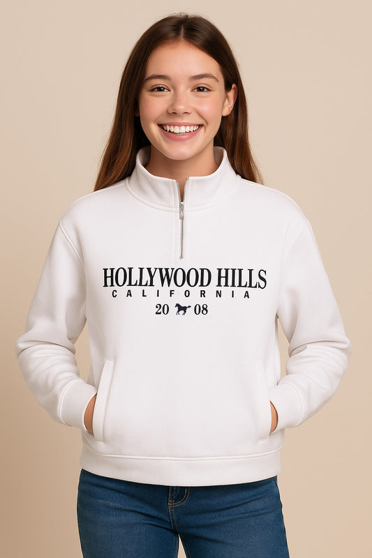 Half-Zip Pullover – “Hollywood Hills California” | 100% Cotton Fleece, 280 GSM