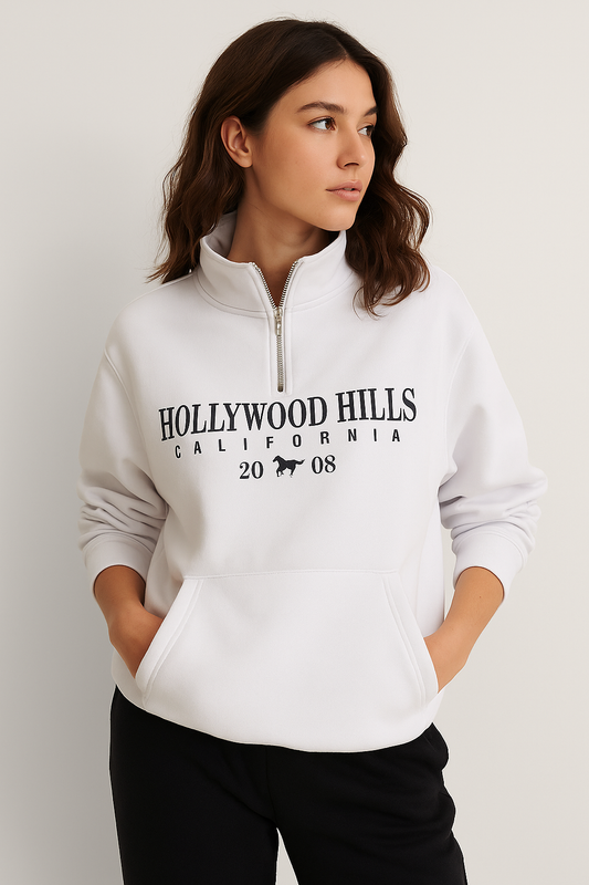 Half-Zip Pullover – “Hollywood Hills California” | 100% Cotton Fleece, 280 GSM