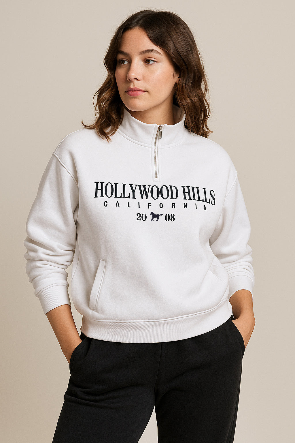 Half-Zip Pullover – “Hollywood Hills California” | 100% Cotton Fleece, 280 GSM