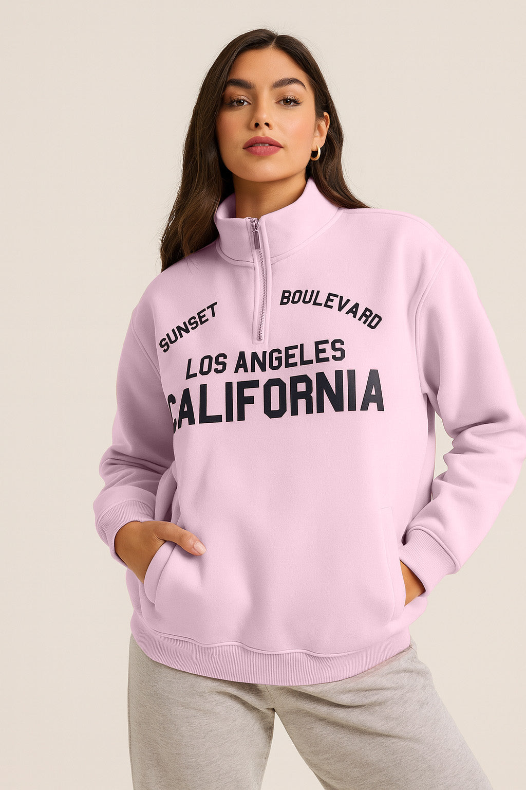 Œlos Angeles California” Half-Zip Pullover “ 100% Cotton Fleece Sweatshirt | 280 Gsm
