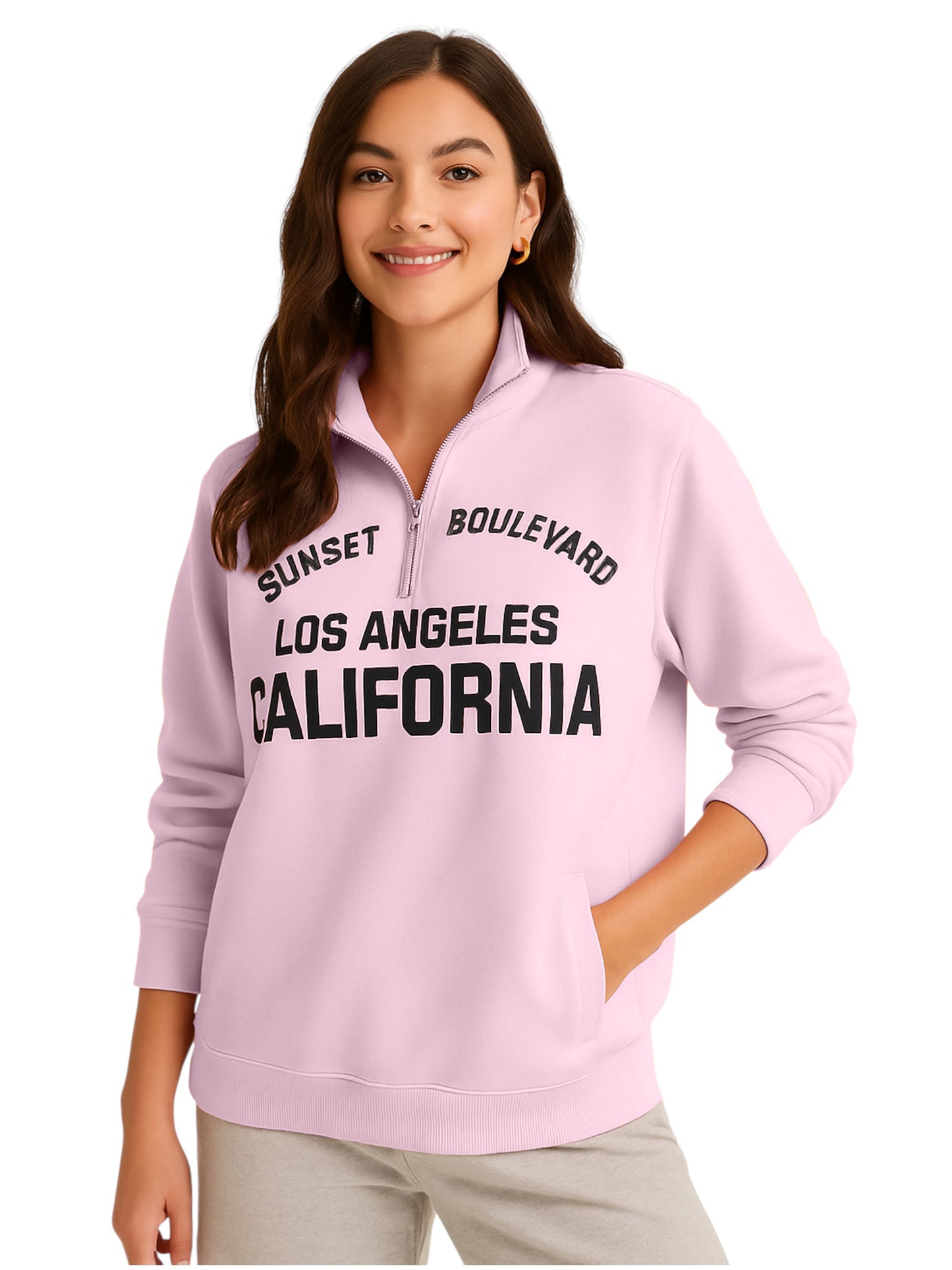 “Los Angeles California” Half-Zip Pullover – 100% Cotton Fleece Sweatshirt | 280 GSM