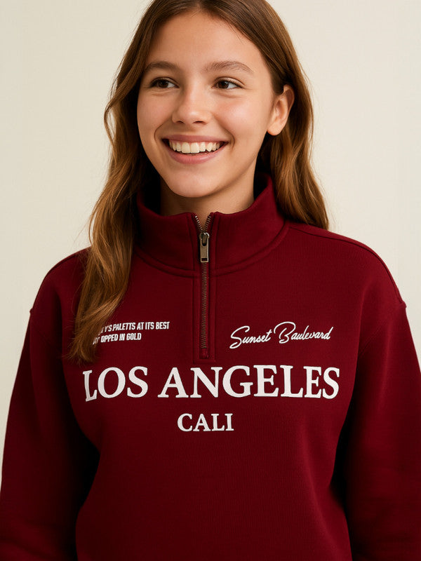 “Los Angeles Cali” Half-Zip Sweatshirt – 100% Cotton Fleece Pullover | 280 GSM