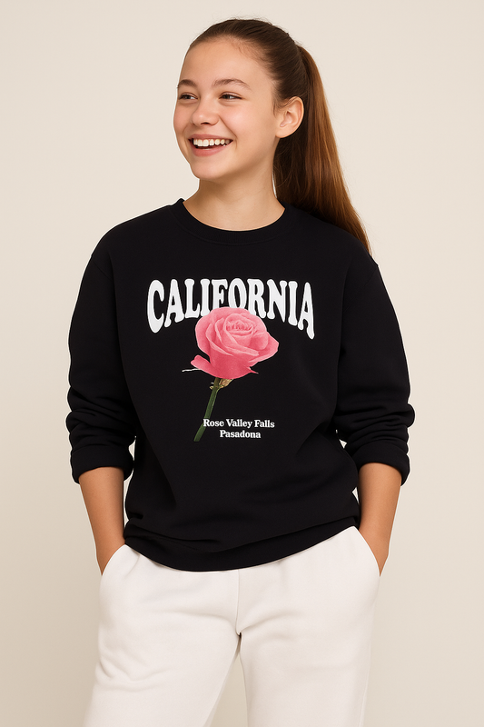 California Rose Graphic Sweatshirt – 100% Cotton Fleece | Photographic Puff Print