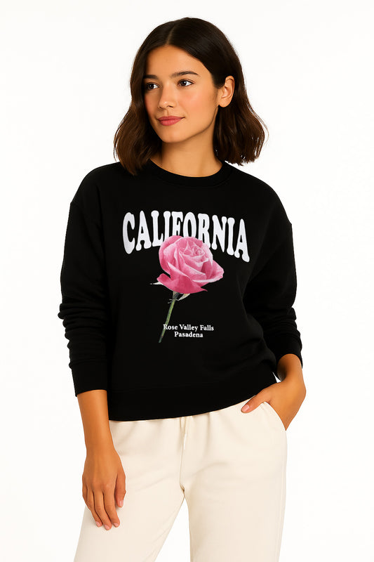 California Rose Graphic Sweatshirt – 100% Cotton Fleece | Photographic Puff Print