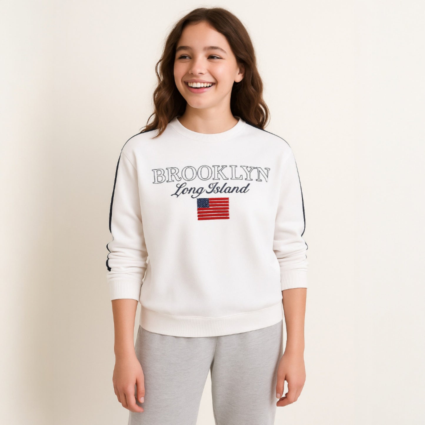 Brooklyn Graphic Sweatshirt – Off White | 100% Cotton Fleece |