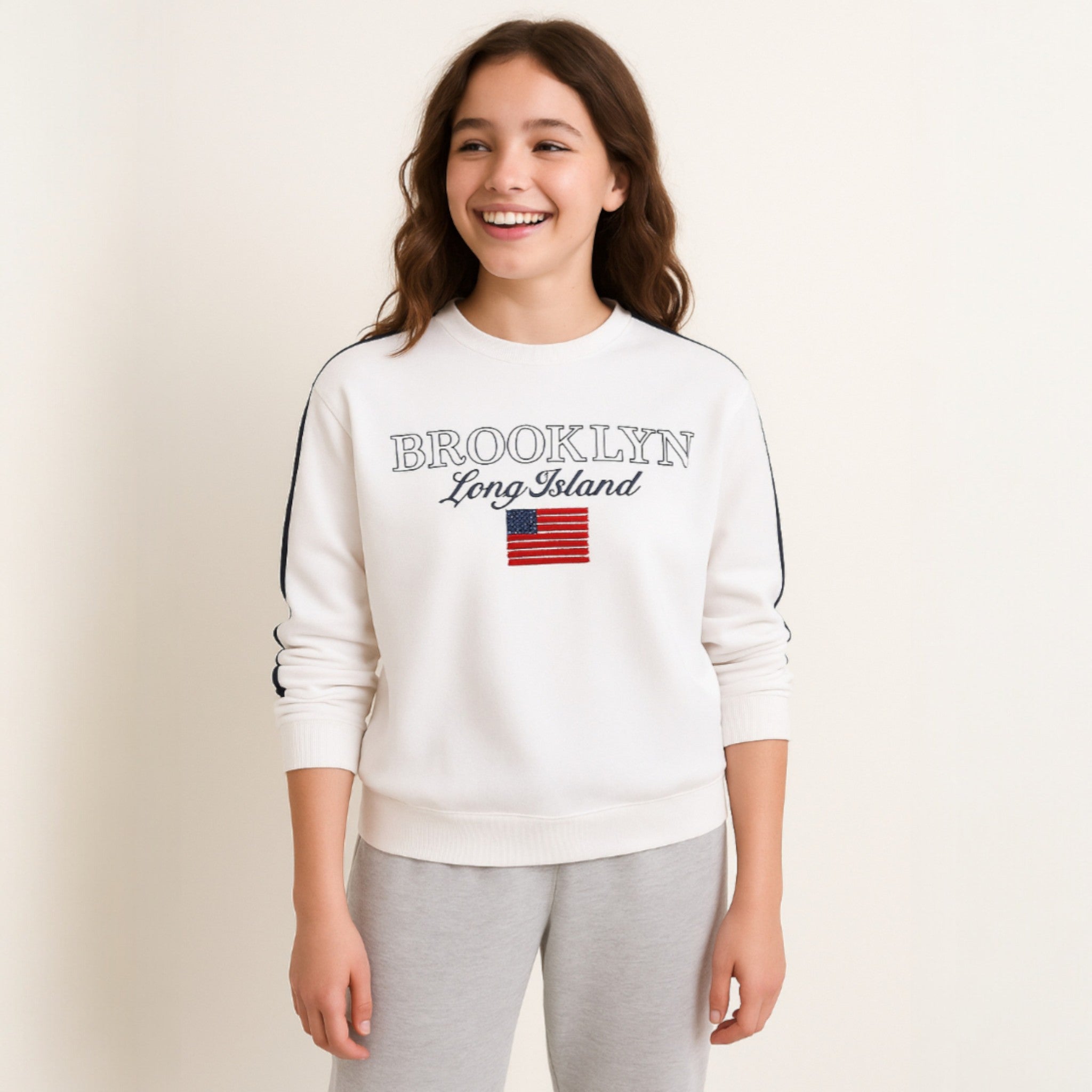 Brooklyn Graphic Sweatshirt “ Off White | 100% Cotton Fleece |