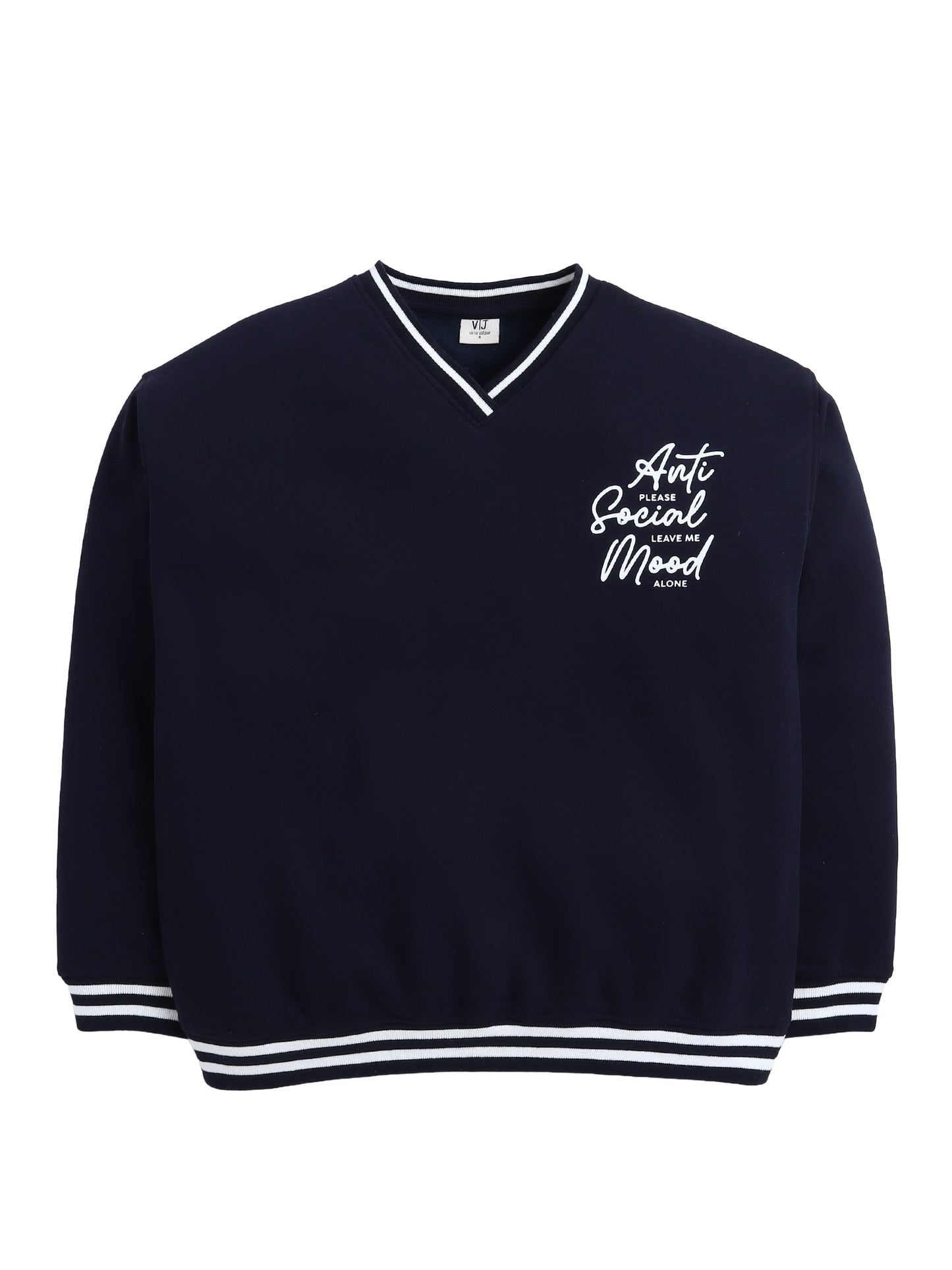 V-Neck "Anti Social Mood" Sweatshirt – Navy | 100% Cotton Fleece |