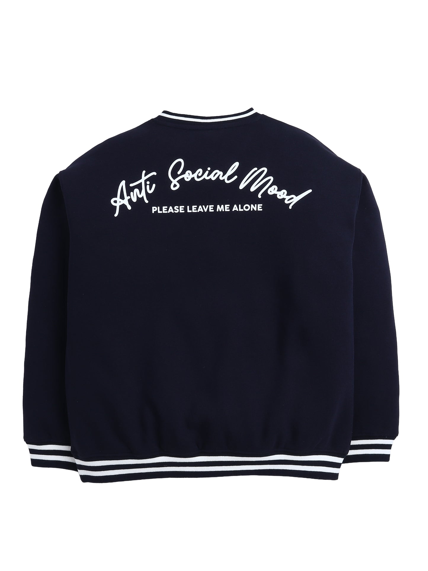 V-Neck "Anti Social Mood" Sweatshirt – Navy | 100% Cotton Fleece |