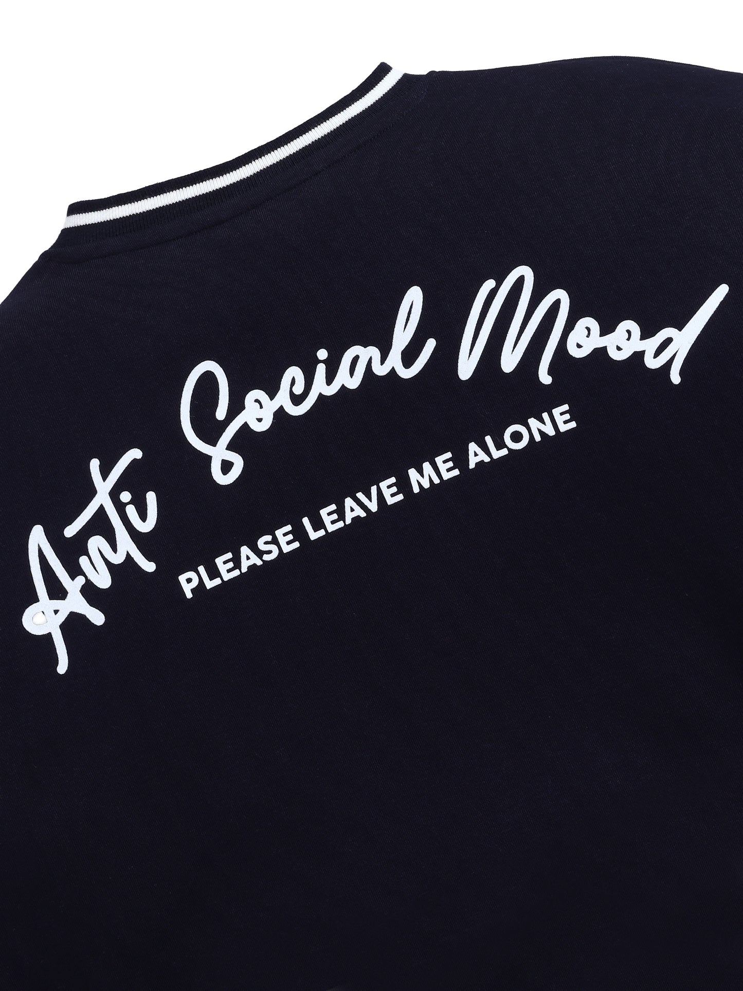 V-Neck "Anti Social Mood" Sweatshirt – Navy | 100% Cotton Fleece |