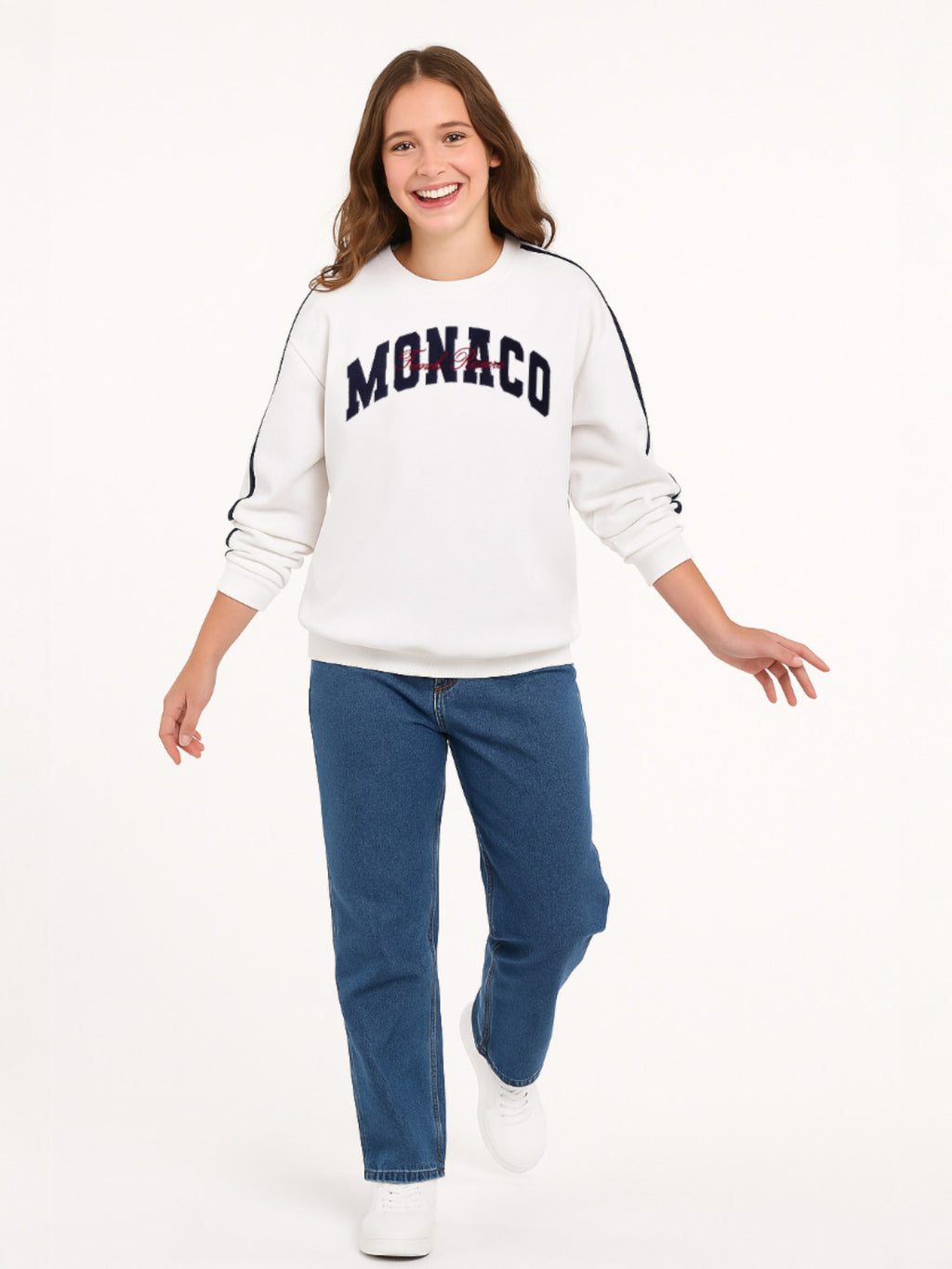Œmonaco” Ladies' Varsity Sweatshirt “ Off-White | 100% Cotton Fleece |
