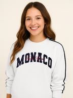 Œmonaco” Ladies' Varsity Sweatshirt “ Off-White | 100% Cotton Fleece |