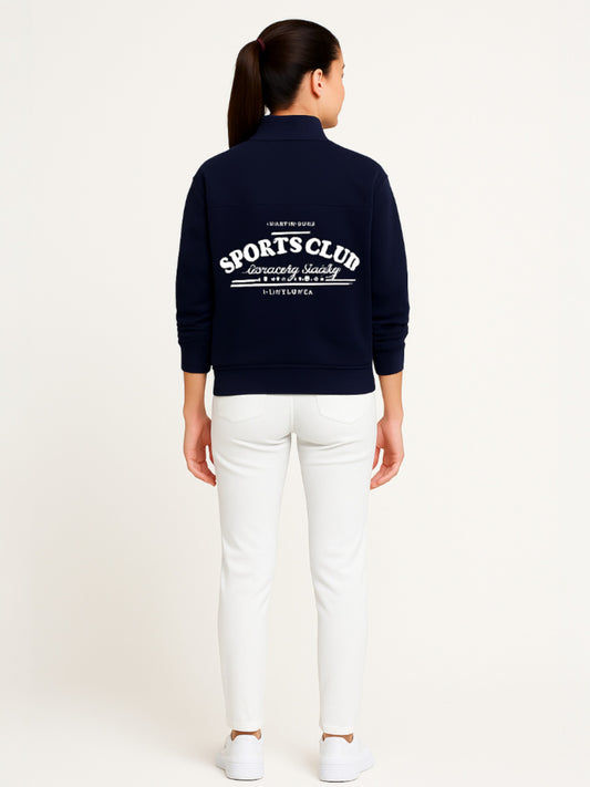 “Sports Club” Girls' Half-Zip Sweatshirt – Navy | 100% Cotton Fleece |