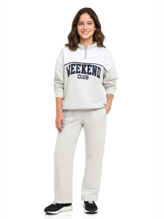 "Weekend Club" Grey  Pullover & Jogger Set – 100% Cotton