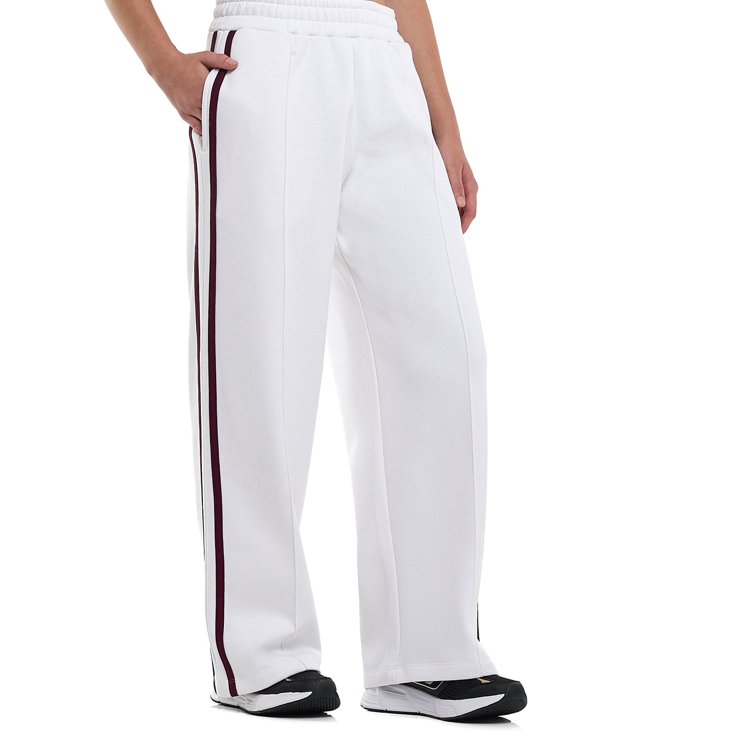 ICONIC White & Maroon Half-Zip  Sweater & Wide-Leg Jogger Set