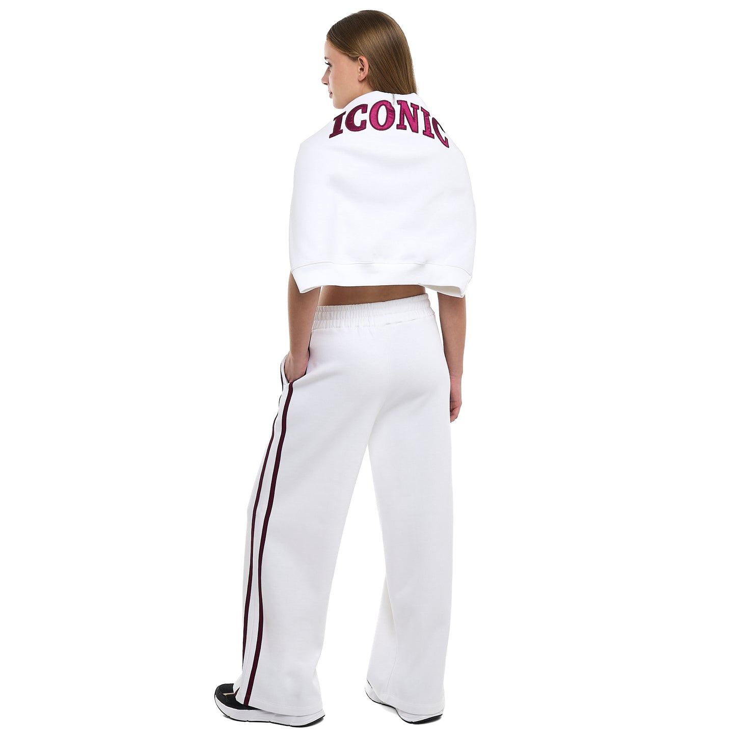 ICONIC White & Maroon Half-Zip  Sweater & Wide-Leg Jogger Set