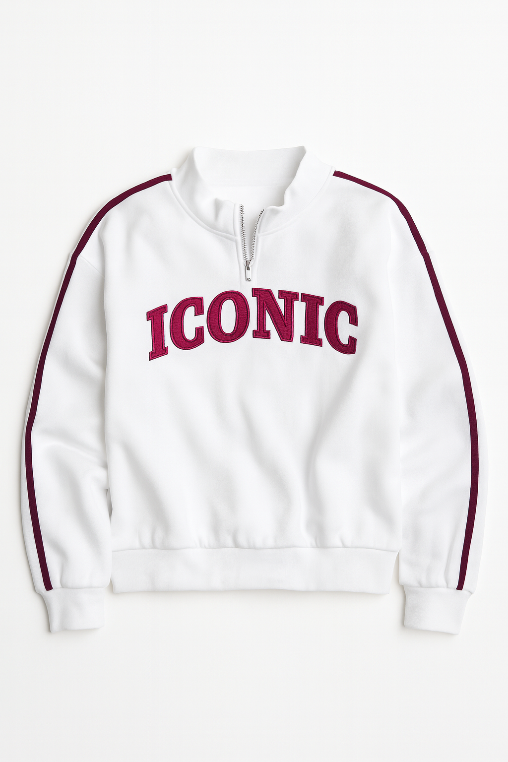 ICONIC White & Maroon Half-Zip  Sweater & Wide-Leg Jogger Set