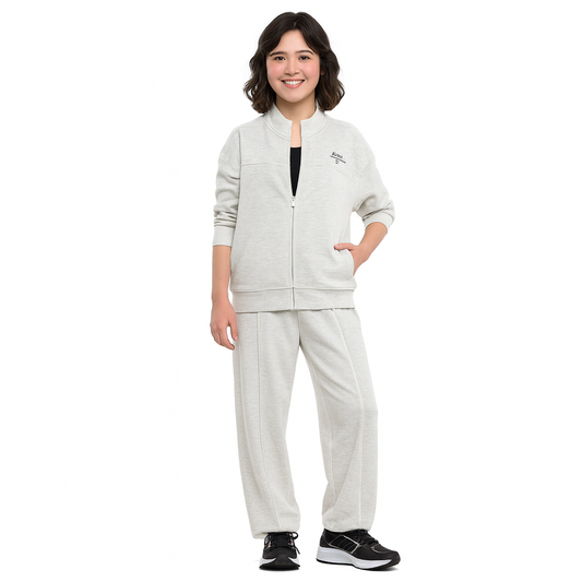 Girls’ Grey Striped Track Set – Zip-Up Jacket & Joggers