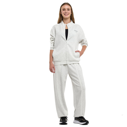 Ladies Grey Striped Track Set – Zip-Up Jacket & Joggers