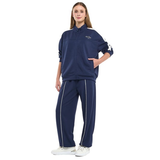 Ladies Navy Striped Track Set – Zip-Up Jacket & Joggers
