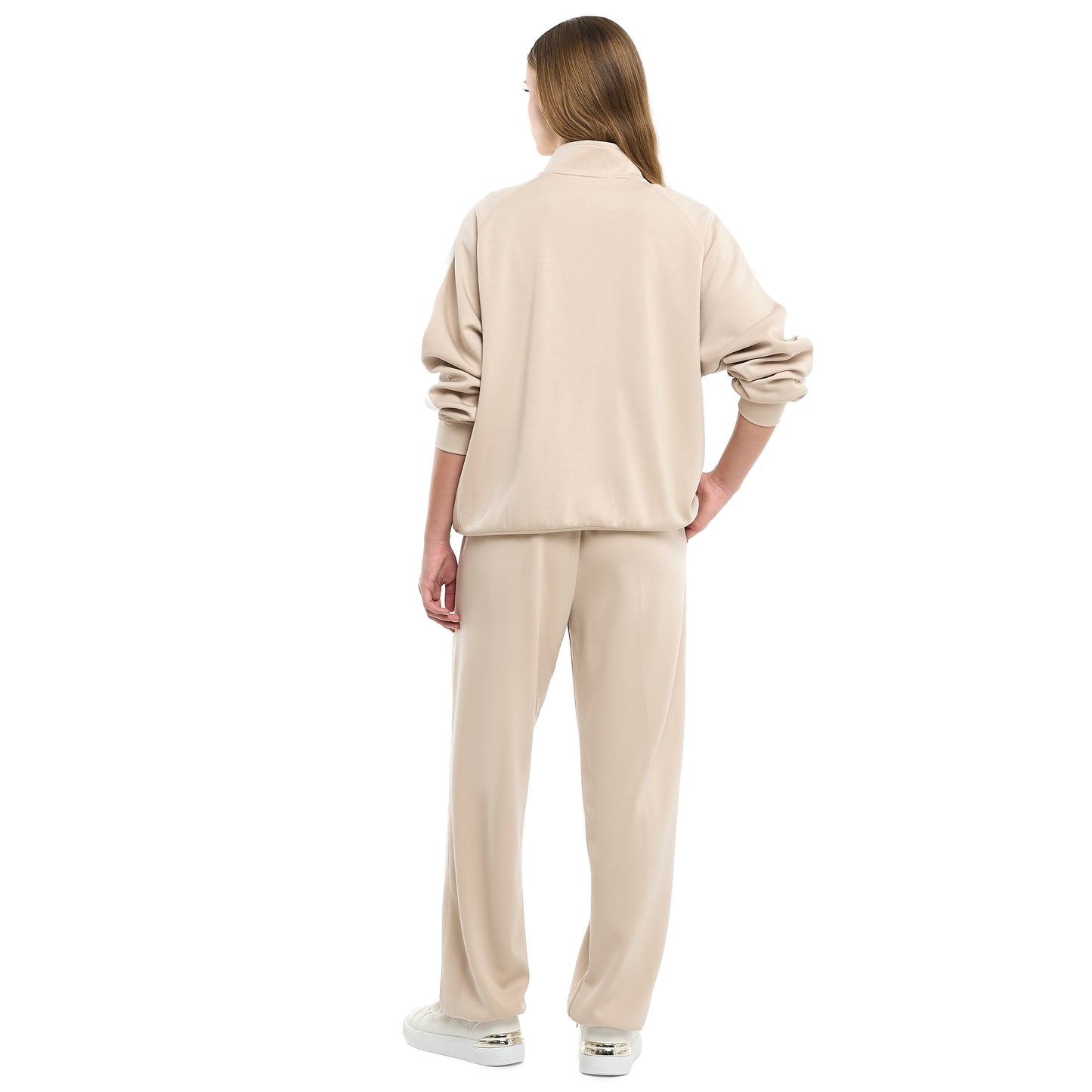 Girls’ Beige Contrast-Stripe Track Set – Zip-Up Jacket & Joggers