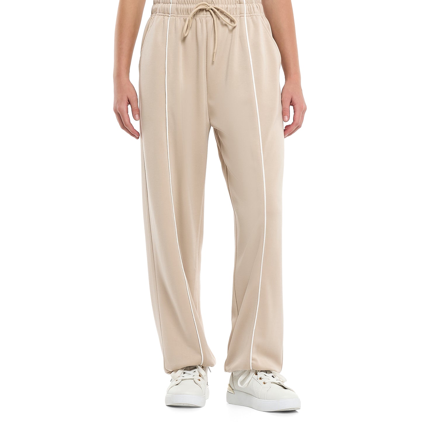 Girls’ Beige Contrast-Stripe Track Set – Zip-Up Jacket & Joggers