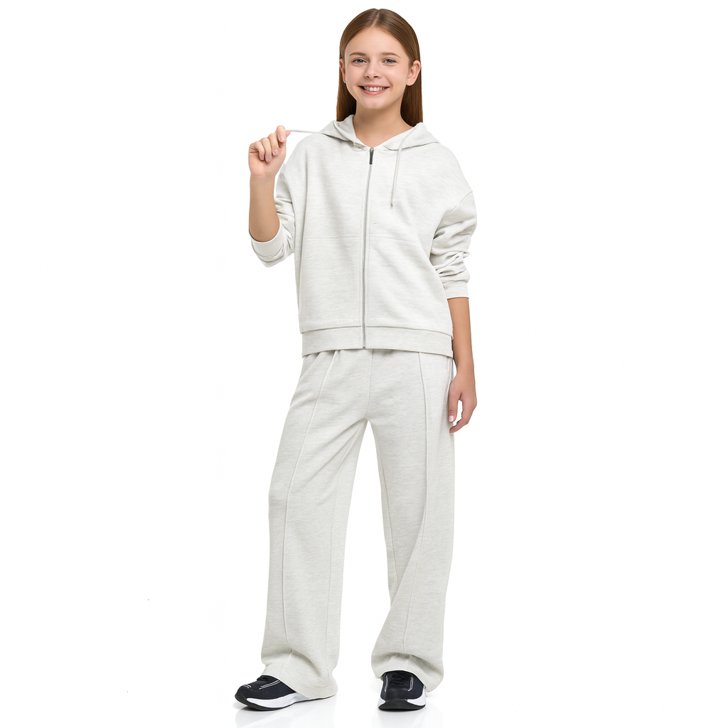 Girls - 2 Piece Set-  Zip-Front Hoodie & Wide-Leg Trousers Set