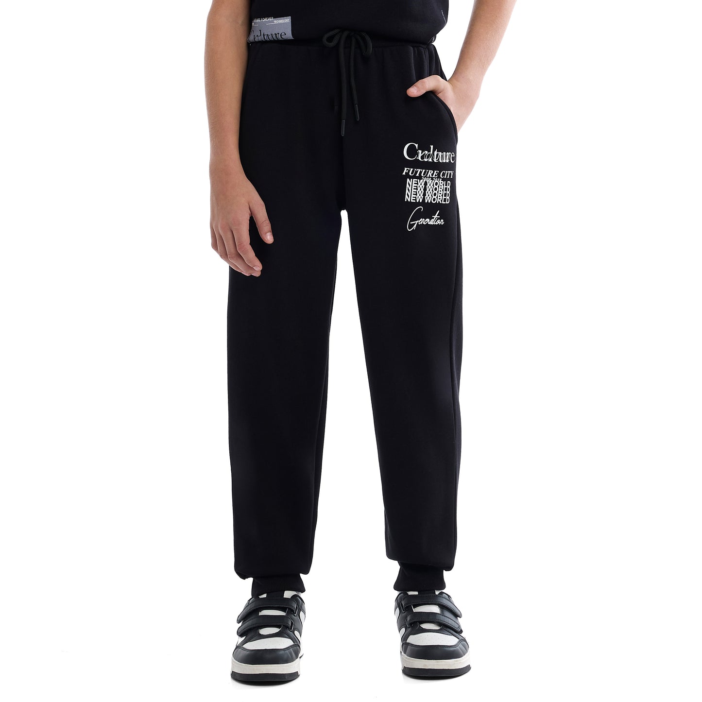Boys Black Sweatshirt & Jogger Set with Printed Patch Design