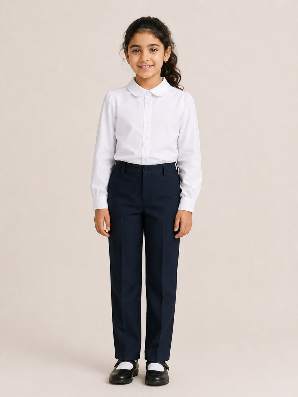 Girls Long Sleeve Collared Shirt- White