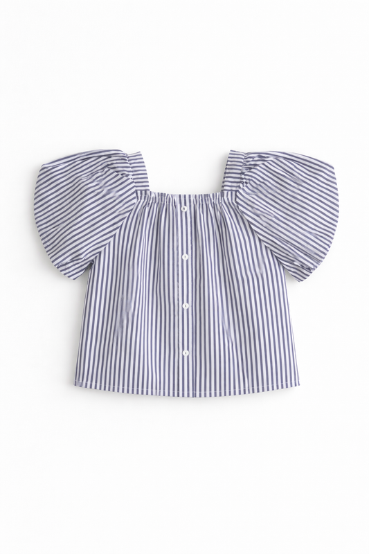 Girls’ Woven 2-Piece Set “ Striped Puff Sleeve Top & Wide-Leg Cargo Trousers
