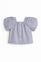 Girls’ Woven 2-Piece Set “ Striped Puff Sleeve Top & Wide-Leg Cargo Trousers