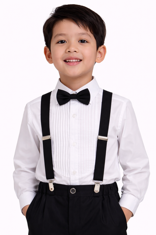 Boys 4 Pc set Formal Shirt, Trousers, Suspenders & Bow Tie Set