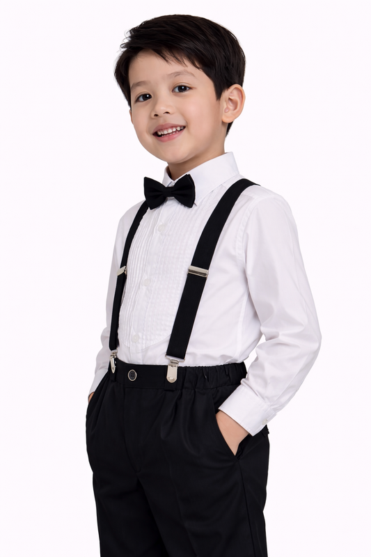 Boys 4 Pc set Formal Shirt, Trousers, Suspenders & Bow Tie Set