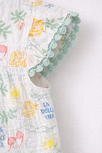 Baby Girls Printed Flutter Sleeve Top & Ruffle Shorts Set With Sunglasses