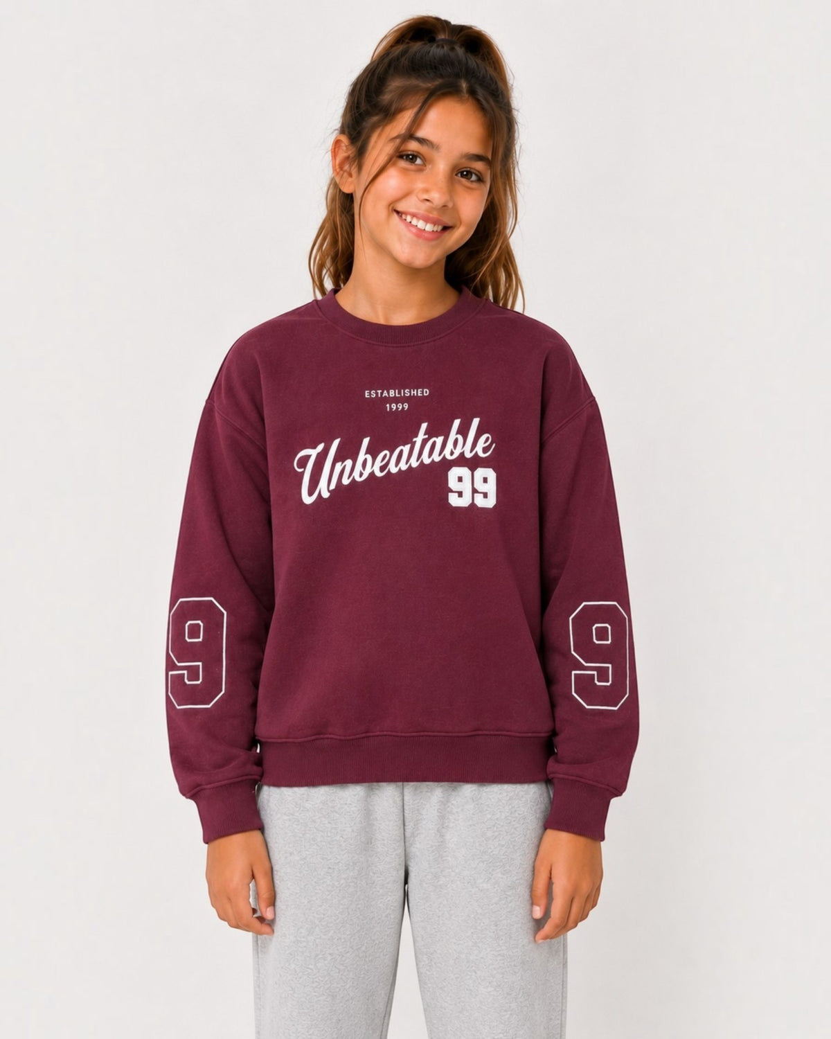 Girls "Unbeatable" Graphic Pullover with Sleeve Detail