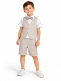 Boys 4 Pc Set Waistcoat, Shirt, Shorts & Bow Tie Set