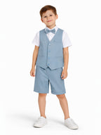 Boys 4 Pc Set Waistcoat, Shirt, Shorts & Bow Tie Set