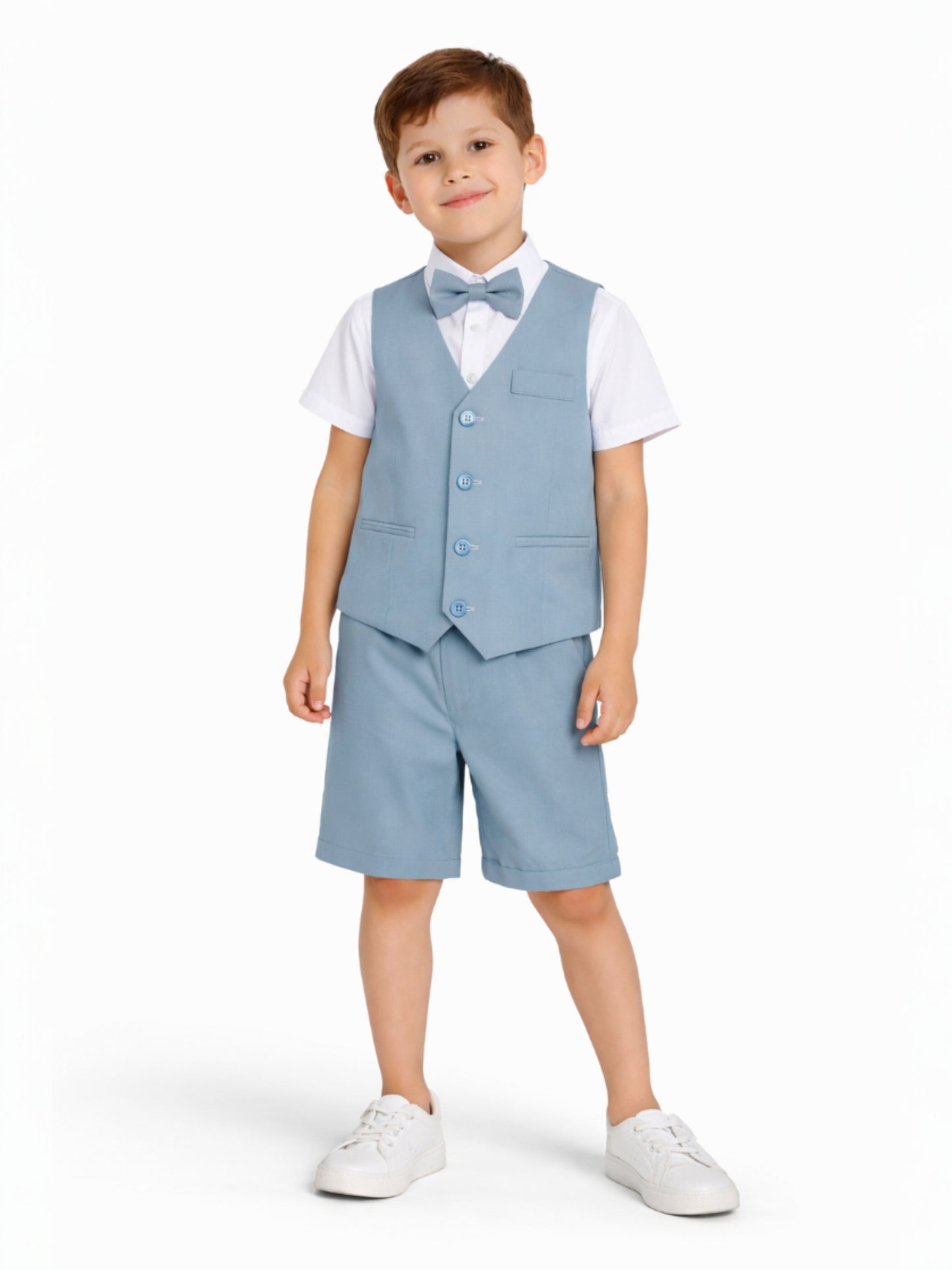 Boys 4 Pc set Waistcoat, Shirt, Shorts & Bow Tie Set