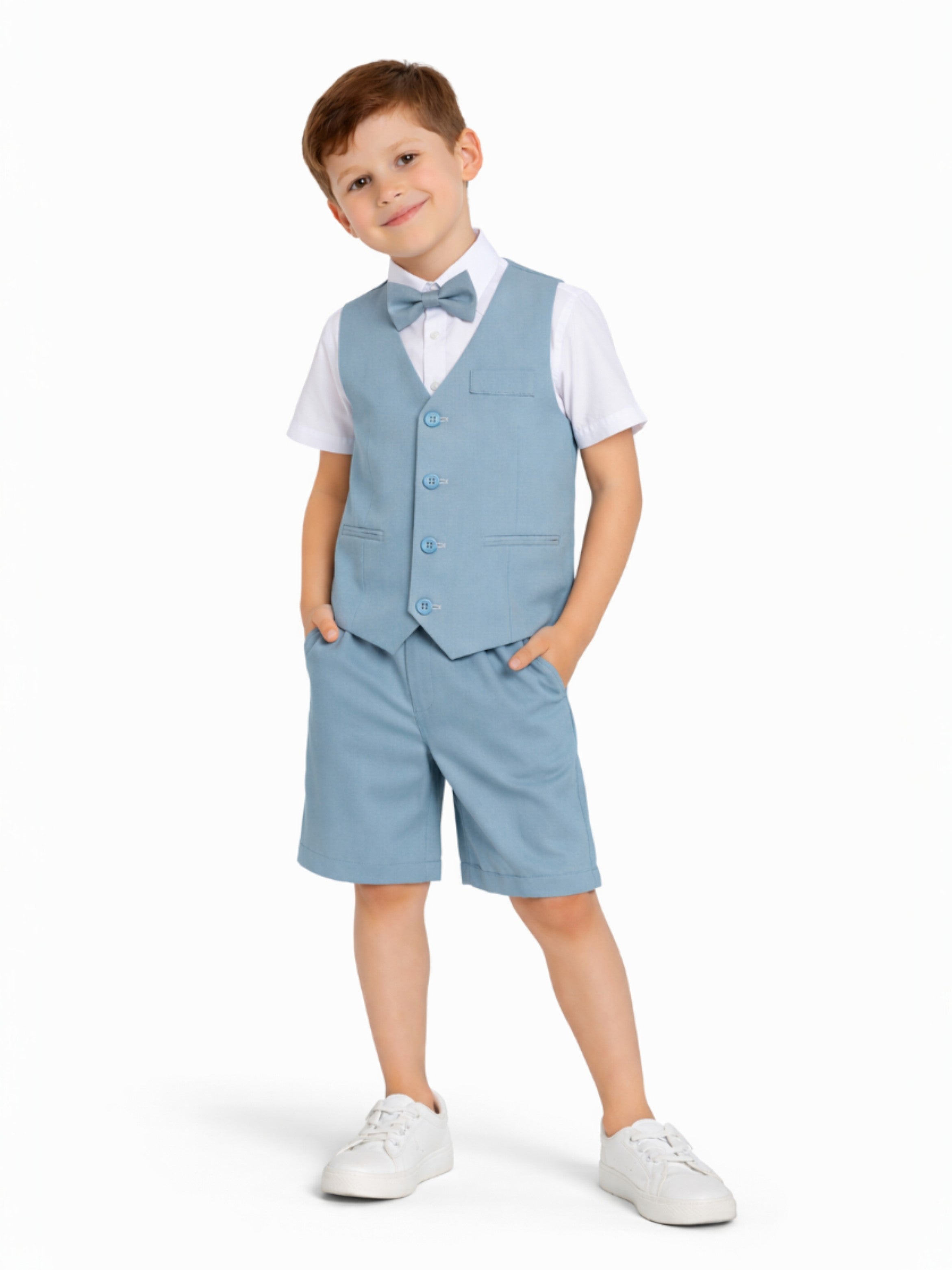Boys 4 Pc Set Waistcoat, Shirt, Shorts & Bow Tie Set