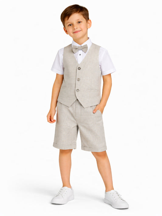 Neutral Waistcoat, Shirt, Shorts & Bow Tie Set