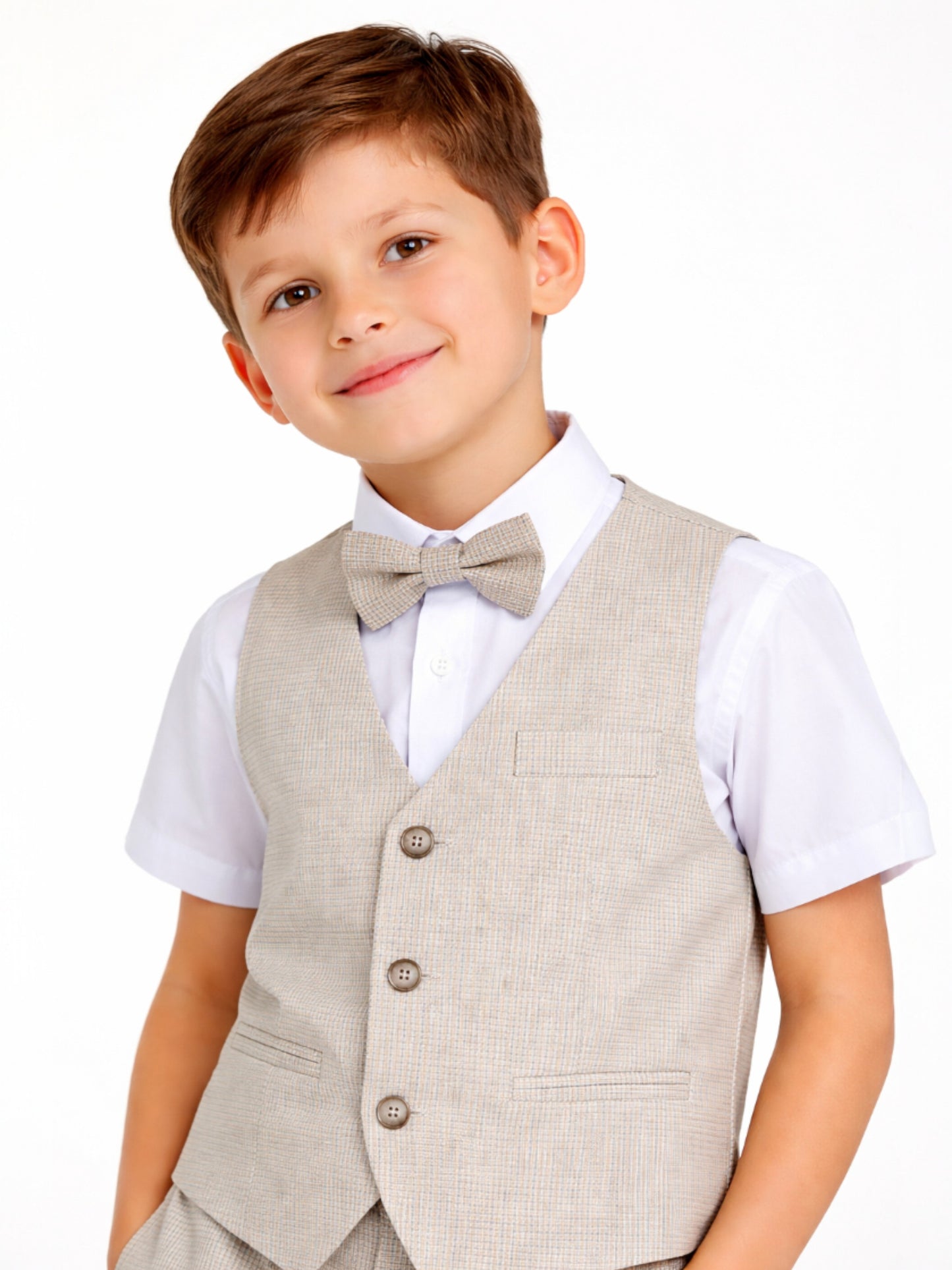 Neutral Waistcoat, Shirt, Shorts & Bow Tie Set