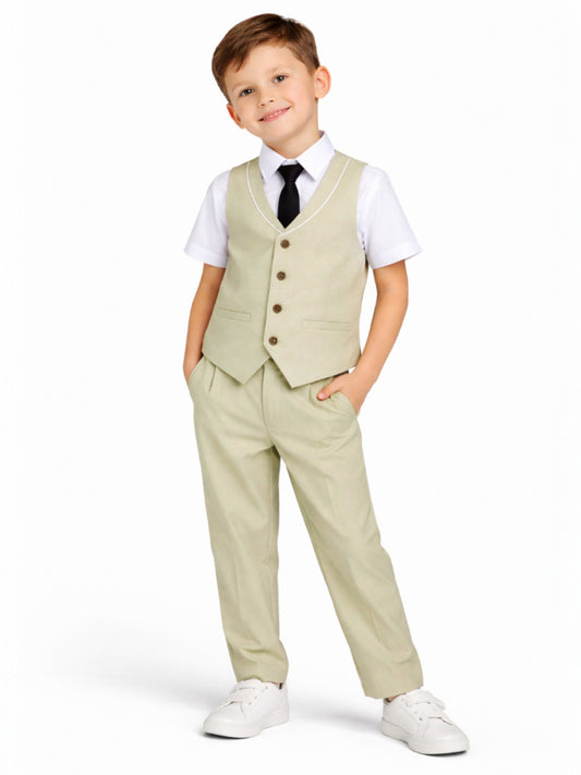 Neutral Waistcoat, Shirt, Trousers & Tie Set